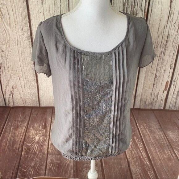 Studio Y Blouse Top Womens Large Gray Pleated Sequin Chiffon Office Capsule - Picture 3 of 13